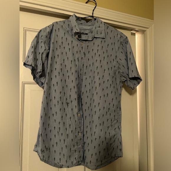 EUC Banana Republic Luxe Stretch Poplin Grant Slim Fit Short Sleeve Cactus - Picture 2 of 6